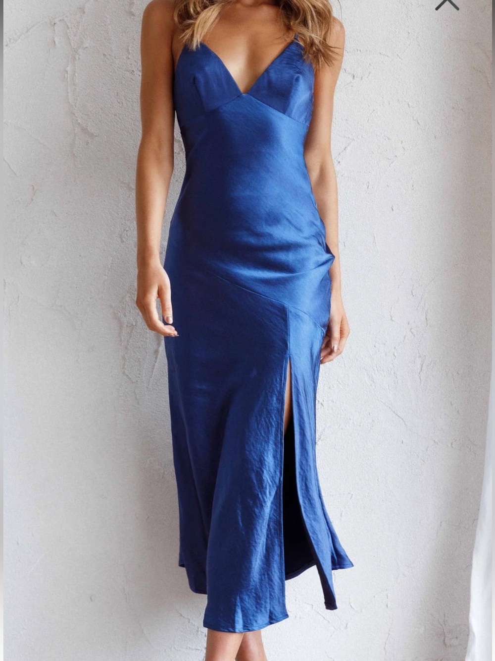 Selfie Leslie Cami Strap, Slit, Midi Dress: Navy